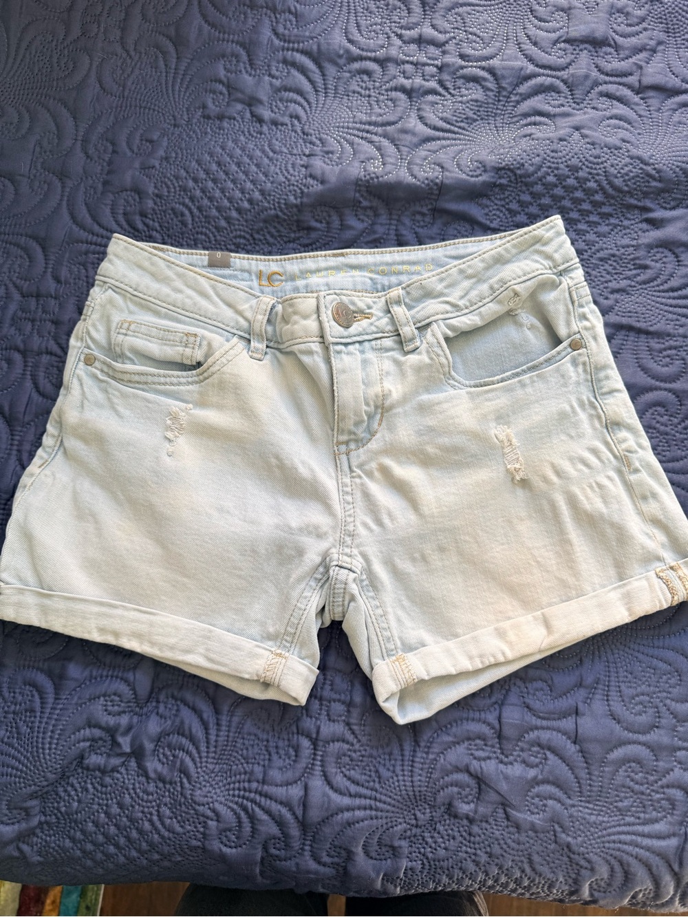 LC Lauren Conrad Light Blue Denim Cuffed Shorts